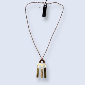 NWT J.Crew Tuning Fork Pendant Chain Necklace Burnished Gold With Dust Bag